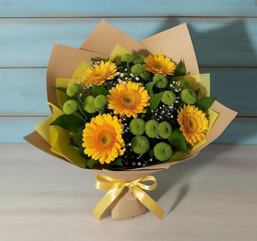 Букет цветов из: Герберы и Хризантемы в Шереметьевка