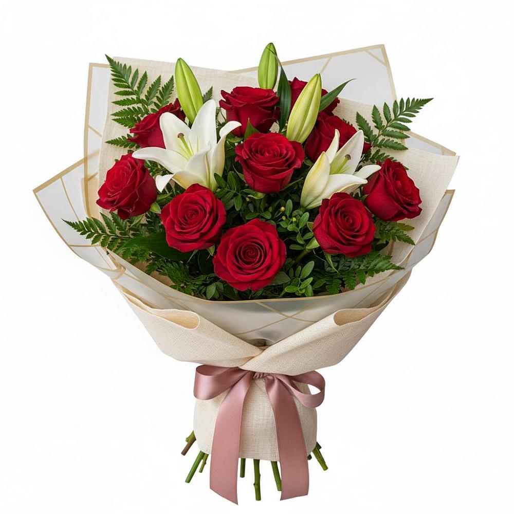 Букет цветов из: Лилии и Розы в Шереметьевка