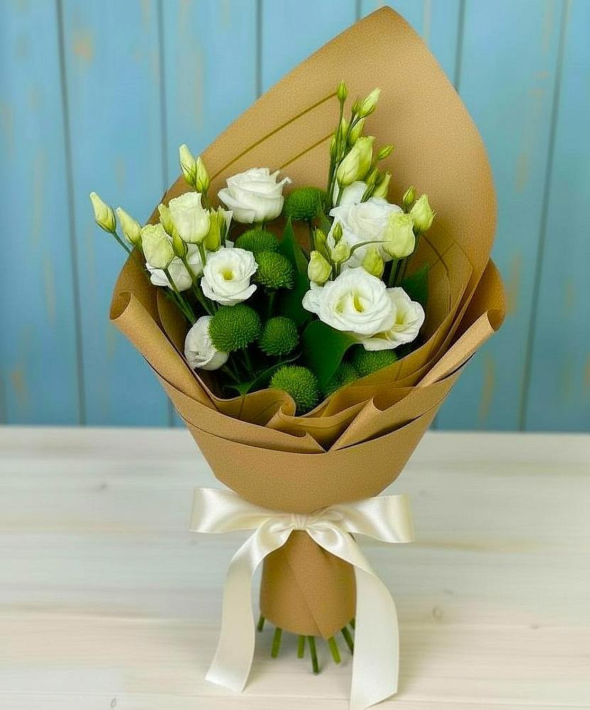 Букет цветов из: Хризантемы и Лизиантусы в Шереметьевка