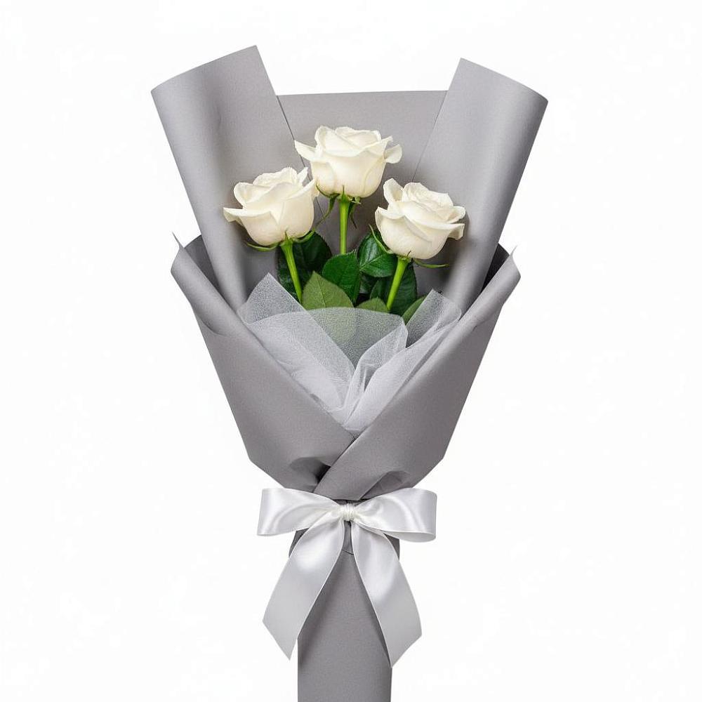 Букет 3 белые розы в Шереметьевка