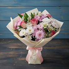 Букет цветов из:  Хризантемы, Альстромерии и Розы в Шереметьевка