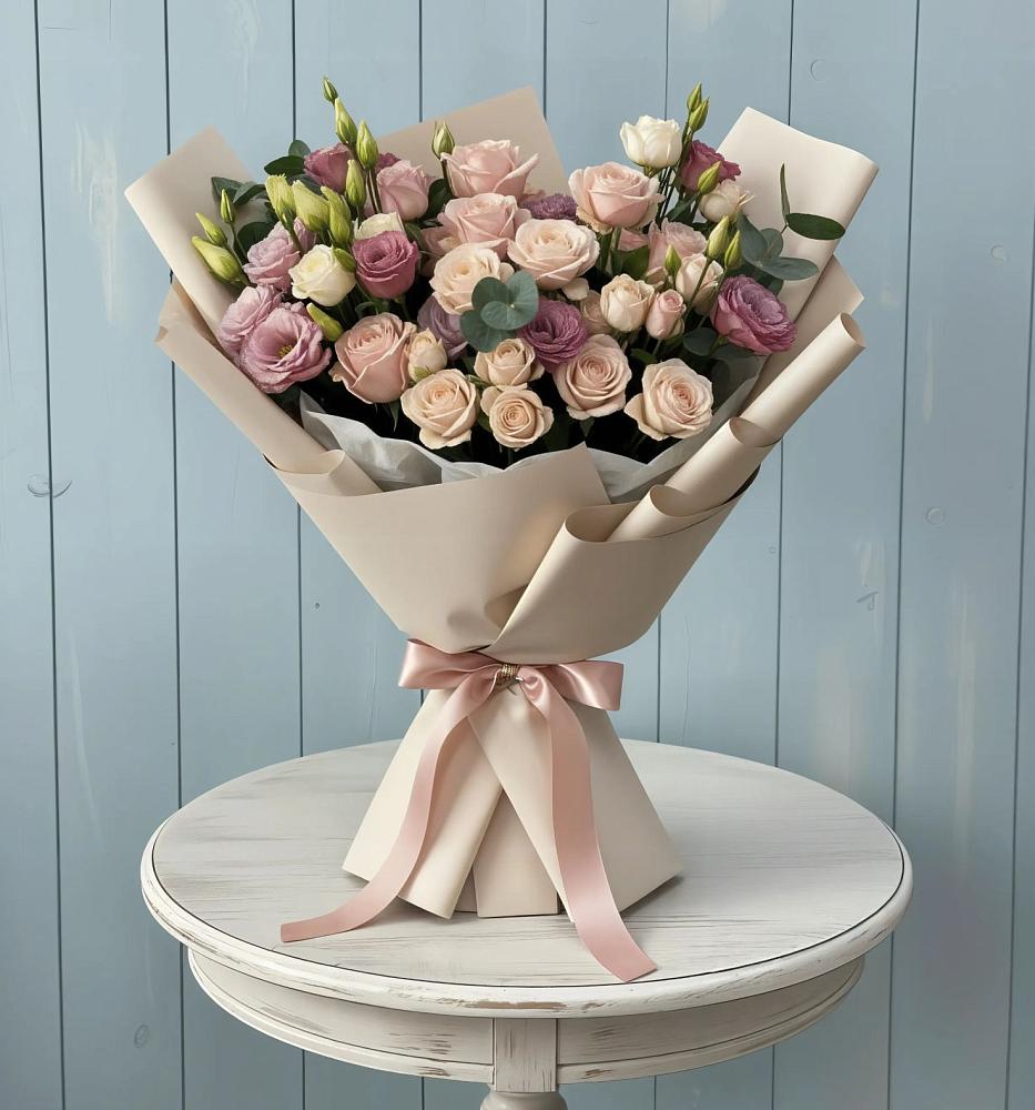 Букет цветов из: Розы и Лизиантусы в Шереметьевка