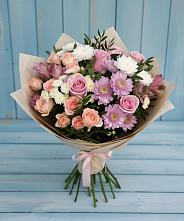 Букет цветов из:  Хризантемы, Розы и Альстромерии в Шереметьевка